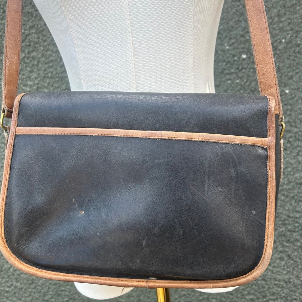 Vintage 80s 90s Coach Leather Crossbody Bag Black Tan Messenger - Picture 5 of 10